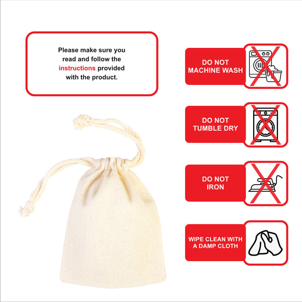 Cotton muslin favor bag care and washing instructions