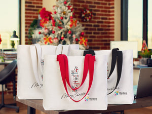 Personalized Santa Canvas Tote Bag, Christmas Gift, 18"W x 14"H x 3"L - Pamusan.com