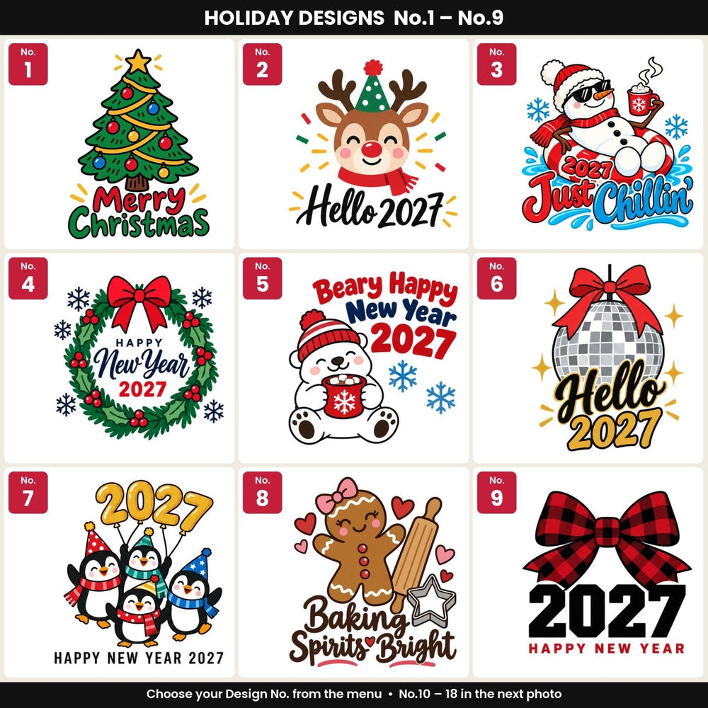Christmas Drawstring Gift Bags Bulk – 12" × 16" (30 × 40 cm) Cotton Bags in Red, Black or Natural, 18 Holiday & New Year 2027 Designs - Pamusan.com