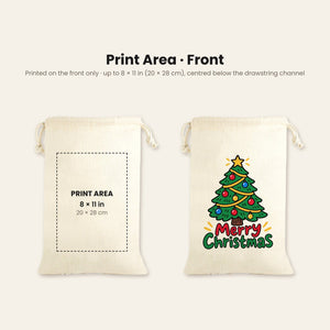 Christmas Drawstring Gift Bags Bulk – 12" × 16" (30 × 40 cm) Cotton Bags in Red, Black or Natural, 9 Holiday & New Year 2027 Designs - Pamusan.com