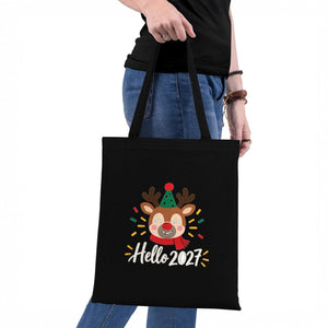 Christmas Tote Bags Bulk – 14" × 16" (35 × 40 cm) Cotton Gabardine Totes in Natural, Red or Black, 9 Happy New Year 2027 Designs - Pamusan.com