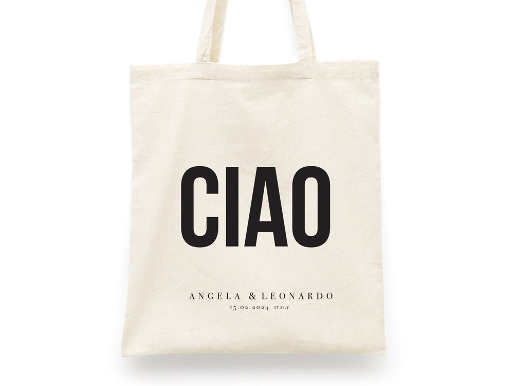 Ciao Tote Bag - Italy Wedding Tote Bag, Custom Wedding Totes, Wedding Welcome Bag - Pamusan.com