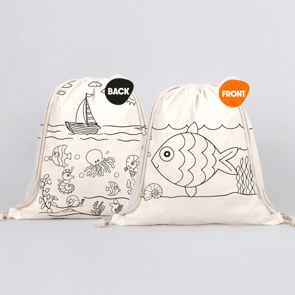 Wrapped Fun Set 5 | Colorable Drawstring Backpacks 14"x16" + Fabric Paint Marker - Pamusan.com