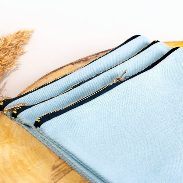 Cotton Clutch Bag Light Blue – 8"x6" Reusable Cosmetic Pouch - Pamusan.com