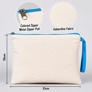 Blank Turquoise Zippered Clutch Bag – 20x15 cm Reusable Cotton Pouch
