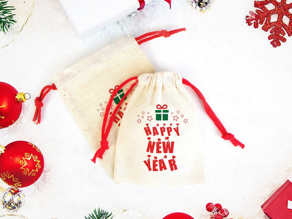 Colorful Happy New Year Bags - Personalized Cotton Pouch Gifts | Custom Drawstring Rope - Wholesale Bags - Pamusan.com