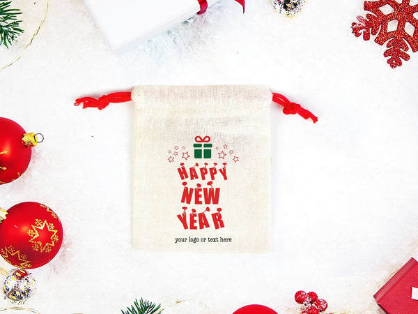 Colorful Happy New Year Bags - Personalized Cotton Pouch Gifts | Custom Drawstring Rope - Wholesale Bags - Pamusan.com