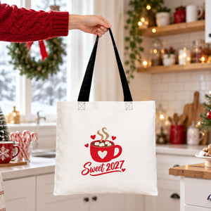 Colorful Tote Bags Bulk – Christmas & New Year 2027 Cotton Totes 16" × 14" (40 × 35 cm) with Black, Red or Orange Handles, 9 Designs - Pamusan.com