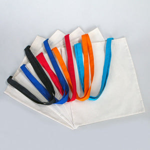 Cotton Tote Bag 14"x16" with Saks Blue Handles – Reusable Eco - Friendly Tote - Pamusan.com