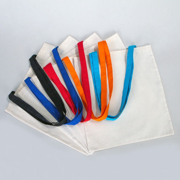 Cotton Tote Bag 14"x16" with Saks Blue Handles – Reusable Eco - Friendly Tote - Pamusan.com