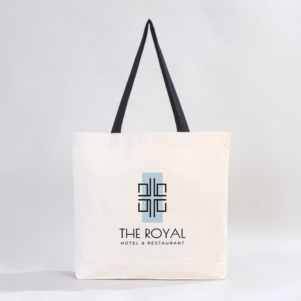 Custom Canvas Beach Tote Bag with Black Handles – 19" × 16" × 4" (48 × 41 × 10 cm) – 10 oz Cotton - Pamusan.com