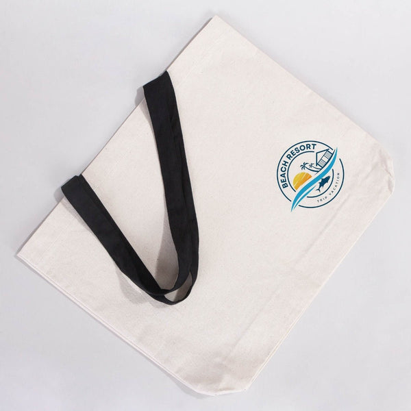 Custom Canvas Beach Tote Bag with Black Handles – 19" × 16" × 4" (48 × 41 × 10 cm) – 10 oz Cotton - Pamusan.com