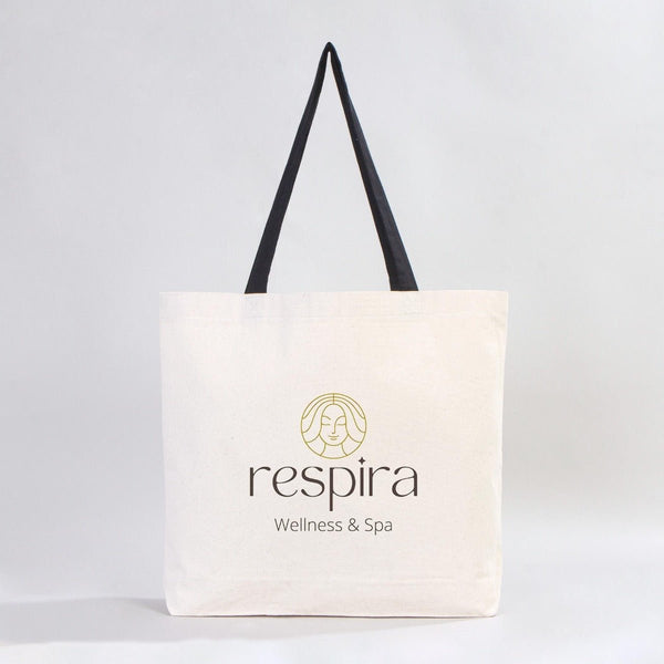 Custom Canvas Beach Tote Bag with Black Handles – 19" × 16" × 4" (48 × 41 × 10 cm) – 10 oz Cotton - Pamusan.com