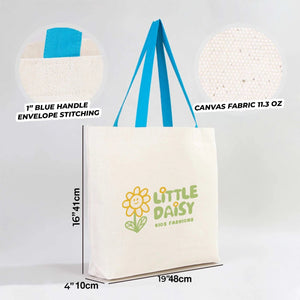 Custom Canvas Beach Tote Bag with Blue Handles – 19" × 16" × 4" (48 × 41 × 10 cm) – 10 oz Cotton - Pamusan.com