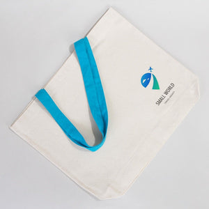 Custom Canvas Beach Tote Bag with Blue Handles – 19" × 16" × 4" (48 × 41 × 10 cm) – 10 oz Cotton - Pamusan.com