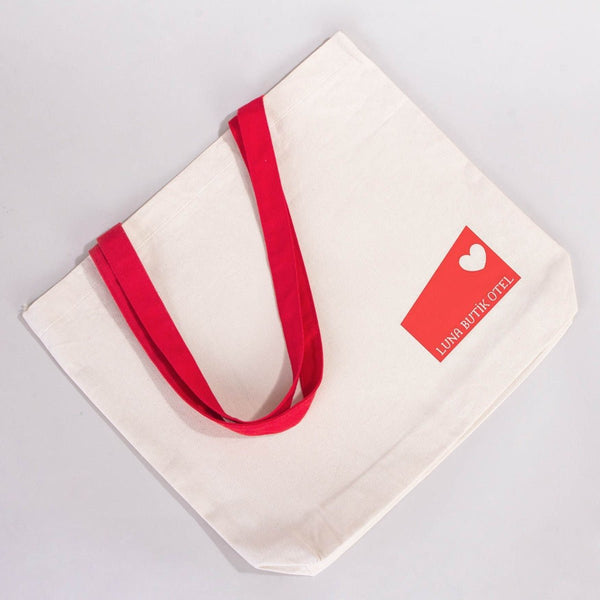 Custom Canvas Beach Tote Bag with Red Handles – 19" × 16" × 4" (48 × 41 × 10 cm) – 10 oz Cotton - Pamusan.com
