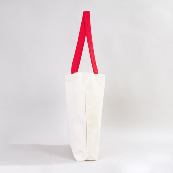 Custom Canvas Beach Tote Bag with Red Handles – 19" × 16" × 4" (48 × 41 × 10 cm) – 10 oz Cotton - Pamusan.com