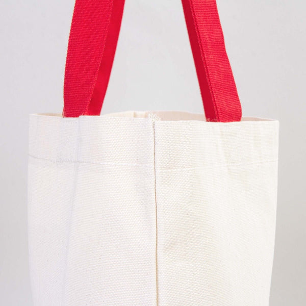 Custom Canvas Beach Tote Bag with Red Handles – 19" × 16" × 4" (48 × 41 × 10 cm) – 10 oz Cotton - Pamusan.com