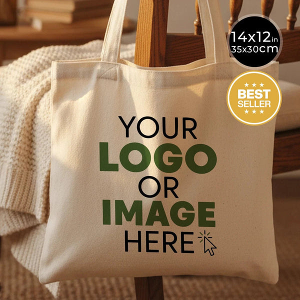 Custom Cotton Shoulder Tote Bag – 14" × 12" (35 × 30 cm) – Natural 4 oz - Pamusan.com