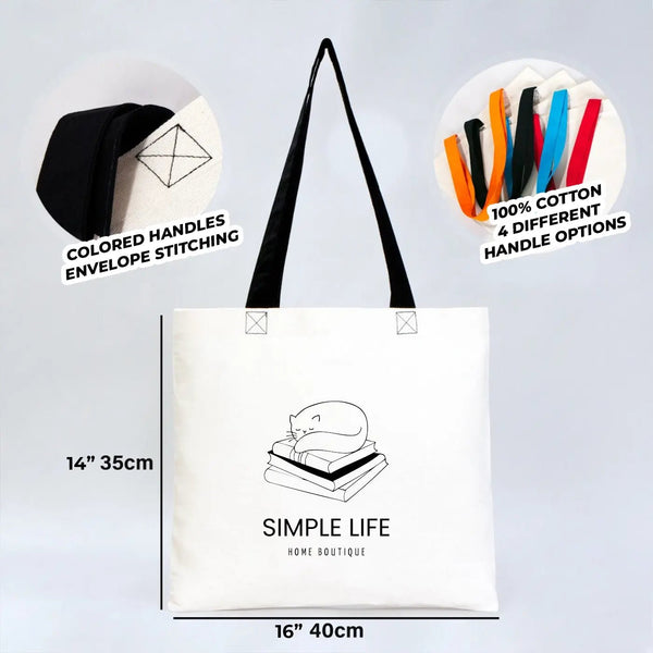 Custom Cotton Tote Bag – 16" × 14" (40 × 35 cm) – Black Handles - Pamusan.com