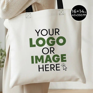 Custom Cotton Tote Bag – 16" × 14" (40 × 35 cm) – Black Handles - Pamusan.com