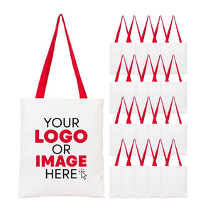 Custom Cotton Tote Bag with Red Handles – 14"x16" Personalized Logo Bag - Pamusan.com