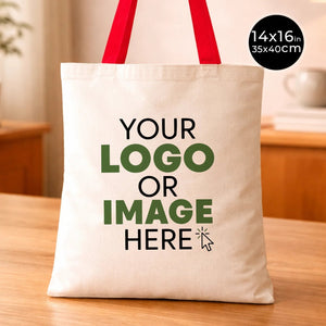 Custom Cotton Tote Bag with Red Handles – 14"x16" Personalized Logo Bag - Pamusan.com