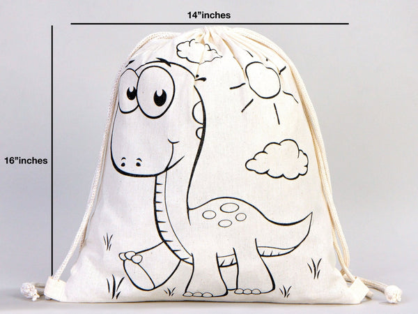 Custom Drawstring Backpacks - 14"W x 16"H (35 cm x 40 cm) Dinosaur and Rabbit Designs - Kids Art Set - Cotton Drawstring Bags for Kids & Schools - Pamusan.com