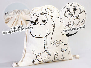 Custom Drawstring Backpacks - 14"W x 16"H (35 cm x 40 cm) Dinosaur and Rabbit Designs - Kids Art Set - Cotton Drawstring Bags for Kids & Schools - Pamusan.com