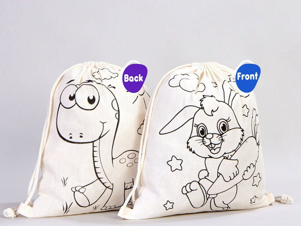 Custom Drawstring Backpacks - 14"W x 16"H (35 cm x 40 cm) Dinosaur and Rabbit Designs - Kids Art Set - Cotton Drawstring Bags for Kids & Schools - Pamusan.com