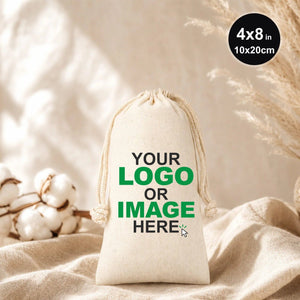 Custom Drawstring Pouch – Printed Natural Cotton Muslin Favor Bag 4"x8" (10x20 cm) - Pamusan.com