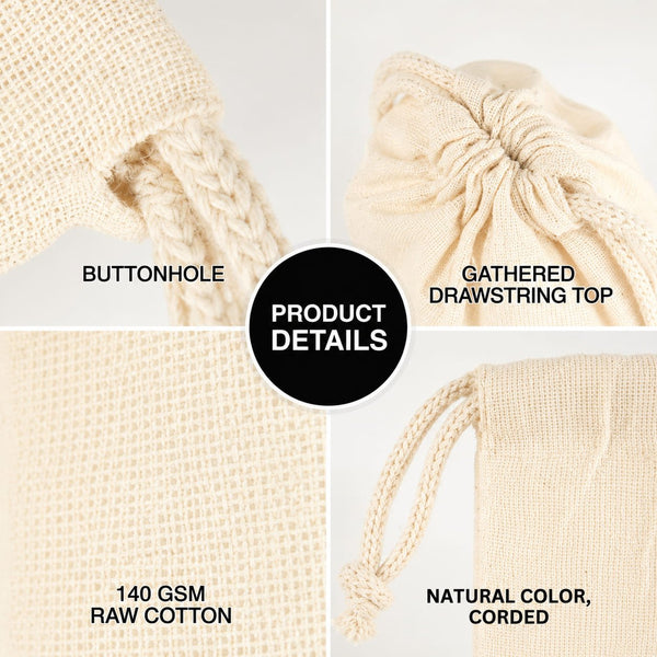 Custom Drawstring Pouch – Printed Natural Cotton Muslin Favor Bag 4"x8" (10x20 cm) - Pamusan.com