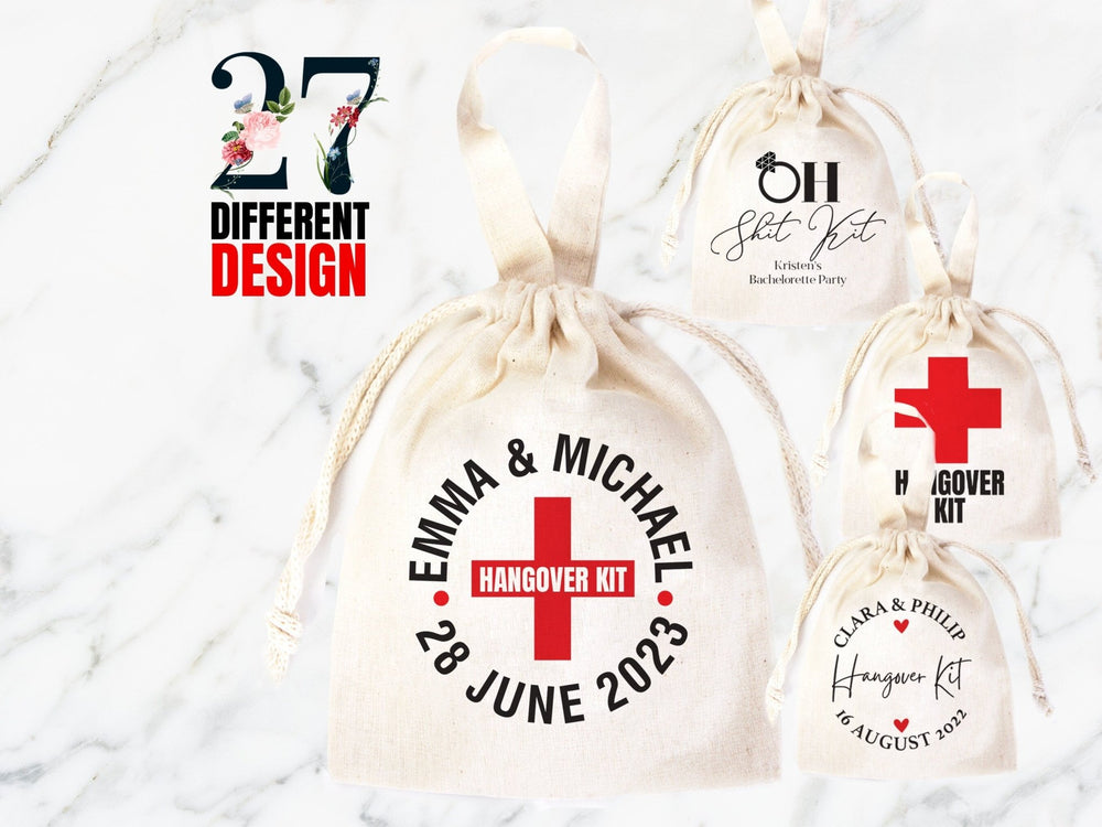 Custom Hangover Kits with Your Name & 27 Designs - Bachelorette Party 6"W x 8"H (15.5 cm x 20 cm) Recovery Bags, Survival Kits - Pamusan.com
