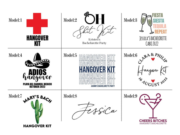 Custom Hangover Kits with Your Name & 27 Designs - Bachelorette Party 6"W x 8"H (15.5 cm x 20 cm) Recovery Bags, Survival Kits - Pamusan.com