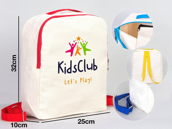 Custom Kids Canvas Backpack – Personalized School Bag for Boys & Girls (10"W x 13"H x 4"L) — back view | Pamusan