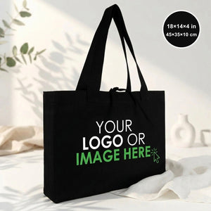 Custom large black canvas tote bag 18x14x4 in with your logo or image printed – Pamusan.com