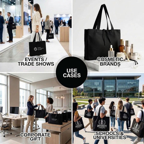 Custom Large Black Canvas Tote Bags – 18"W x 14"H x 4"L Personalized Bags With Logo - Pamusan.com