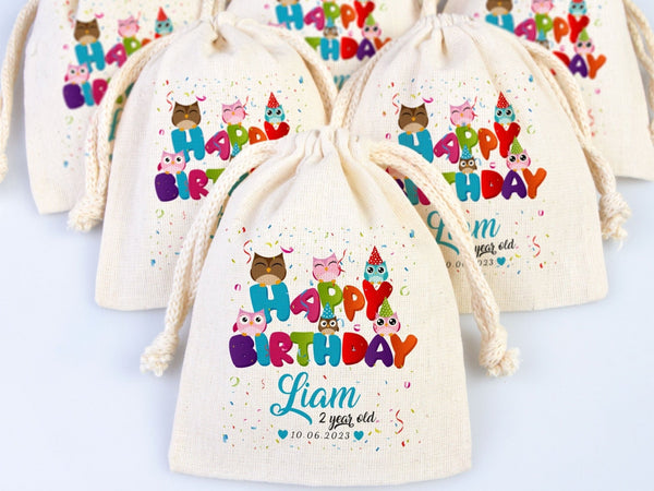 Happy Birthday Gift Bags – Personalized First Birthday Party Bags, Custom Name Goodie Bags for Kids — custom print | Pamusan