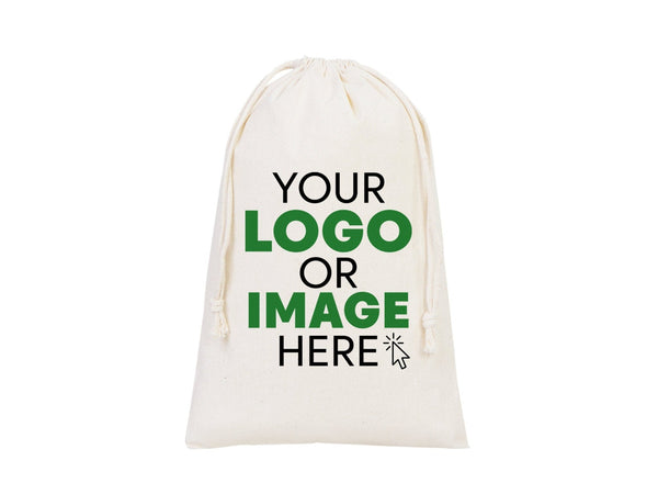 Custom Logo Pouch 8x12" | Personalized Organic Cotton Favor Bag — logo detail | Pamusan
