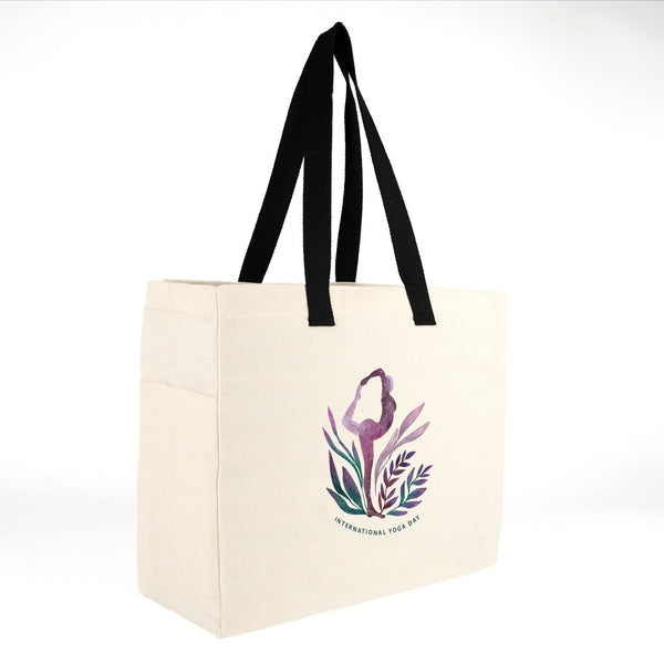 Custom Printed Canvas Tote Bags 16"W x 14"H x 6"L – Two Side Pockets, Black Woven Handles – 450 gsm Cotton - Pamusan.com