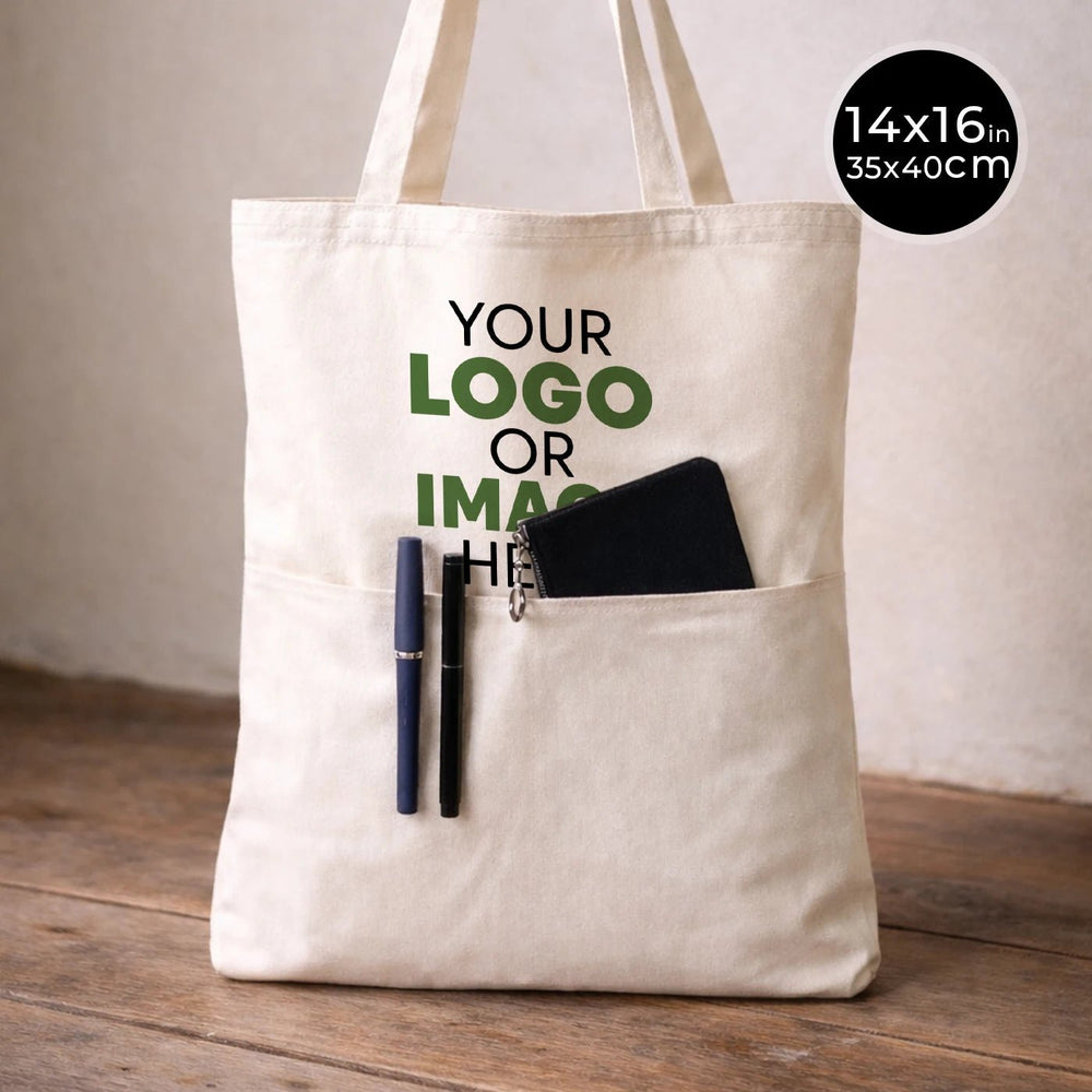 Custom Tote Bag 14"W x 16"H – Wholesale Cotton Shopping Bag with Logo Print - Pamusan.com