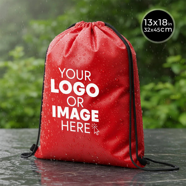 Custom Waterproof Drawstring Backpack – Red, Large 13×18 in (32×45 cm) - Pamusan.com