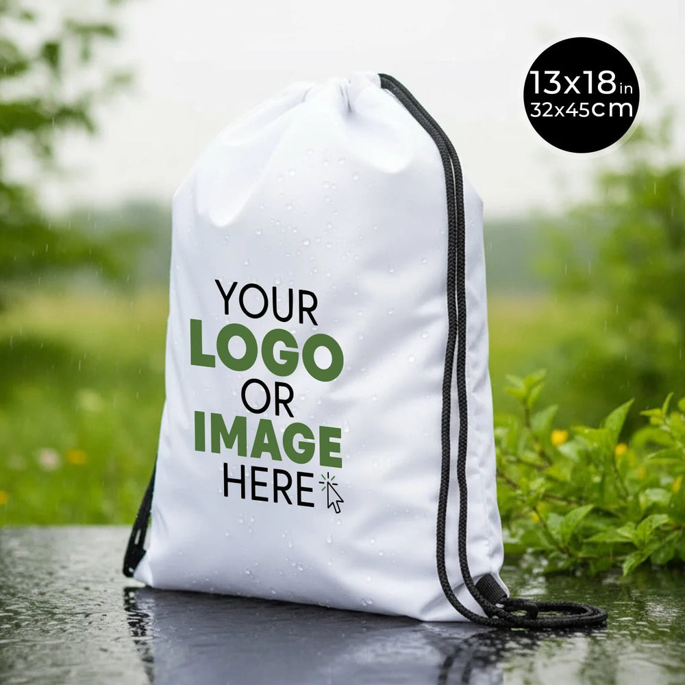 Custom Waterproof Drawstring Backpack – White, Large 13×18 in (32×45 cm) - Pamusan.com