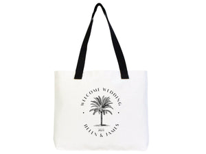 Custom Welcome Wedding Bags 18"W x 14"H x 3"L - Palm Tree Tote Bags - Bridal Tote - Custom Wedding Totes - Pamusan.com