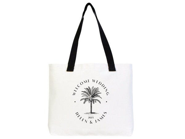 Custom Welcome Wedding Bags 18"W x 14"H x 3"L - Palm Tree Tote Bags - Bridal Tote - Custom Wedding Totes - Pamusan.com