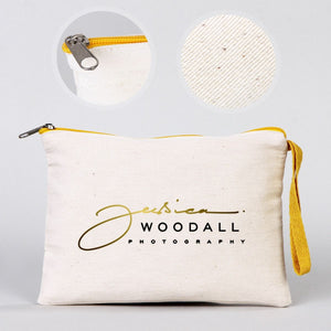 Custom Yellow Zippered Clutch Bag – 8"x 6" Cotton Pouch - Pamusan.com