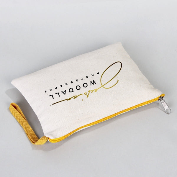 Custom Yellow Zippered Clutch Bag – 8"x 6" Cotton Pouch - Pamusan.com
