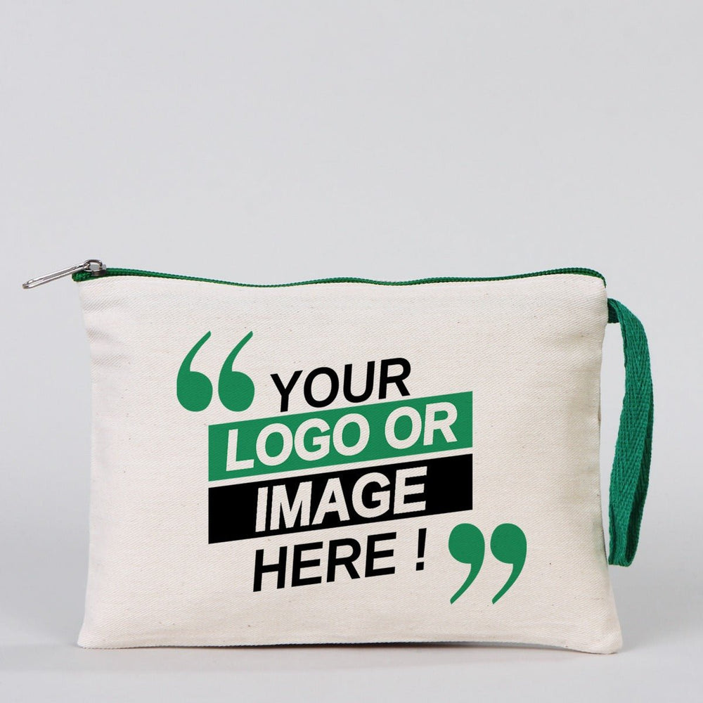 Customizable Cotton Clutch Bag – 8"x6" with Green Zipper - Pamusan.com