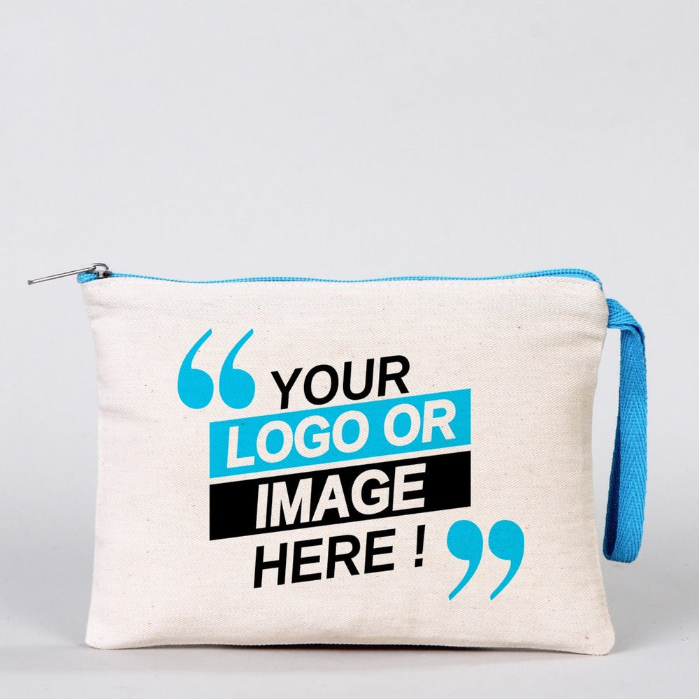 Customizable Cotton Clutch Bag – 8"x6" with Turquoise Zipper - Pamusan.com