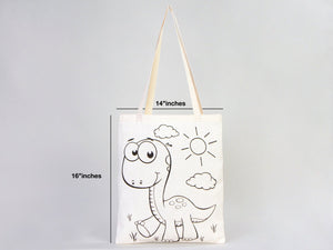 Dinosaur & Rabbit Coloring Tote Bag for Kids – Reusable Cotton Painting Activity Bag — view 6 | Pamusan